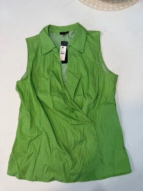 Talbots Bright Green Polka Dot Sleeveless Faux-Wrap Camisole